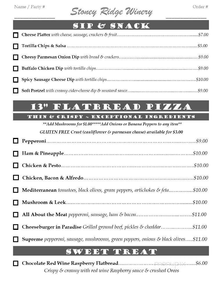 Stoney Ridge Winery - Bryan, OH menu_pic