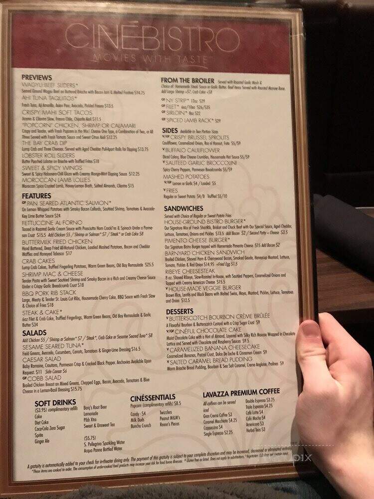 Cinebistro at Waverly Place - Cary, NC menu_pic