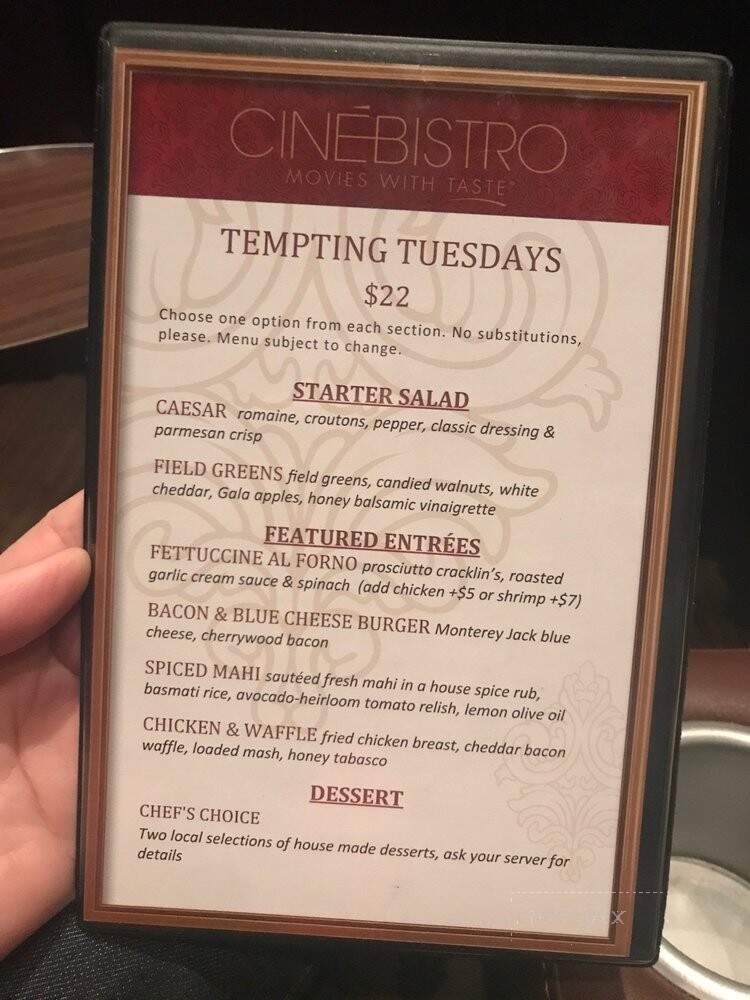 Cinebistro at Waverly Place - Cary, NC menu_pic