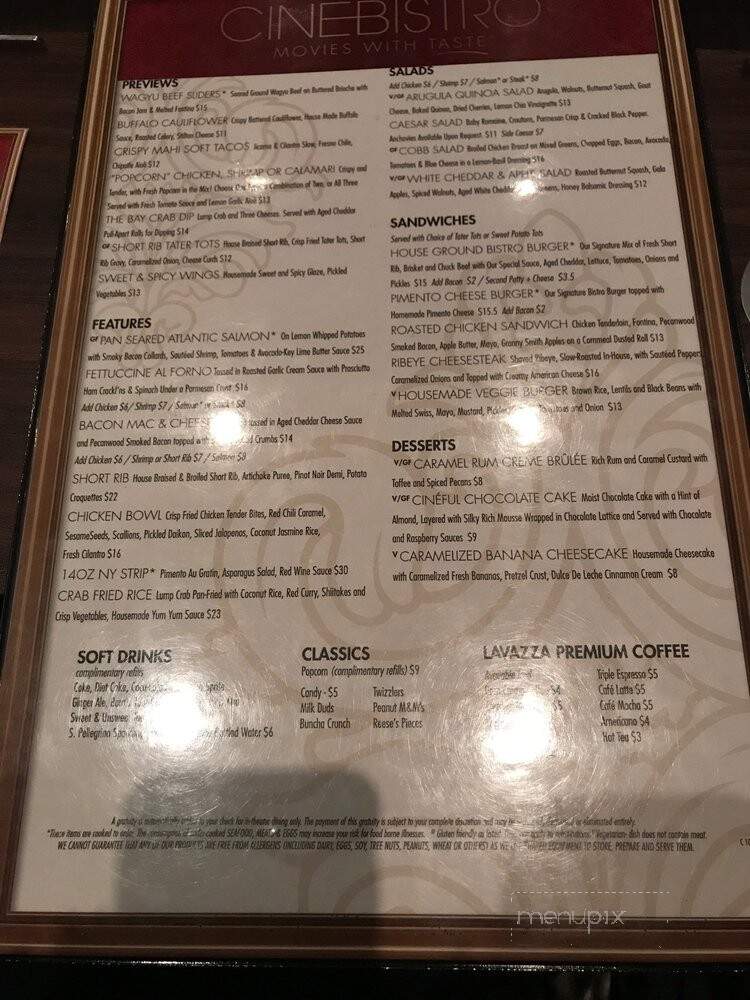 Cinebistro at Waverly Place - Cary, NC menu_pic