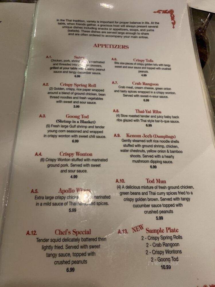 Bangkok Restaurant - Sarasota, FL menu_pic