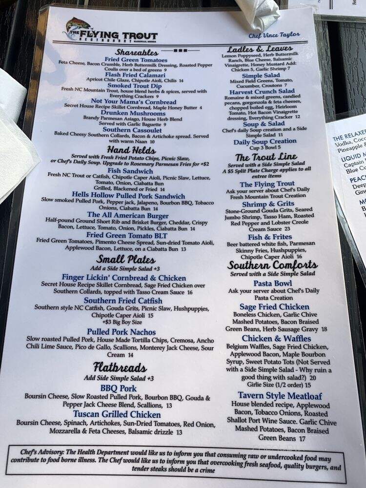 The Flying Trout Restaurant - Blairsville, GA menu_pic