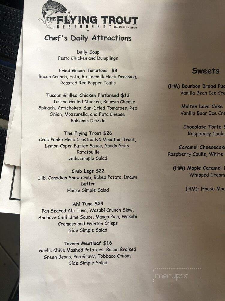 The Flying Trout Restaurant - Blairsville, GA menu_pic