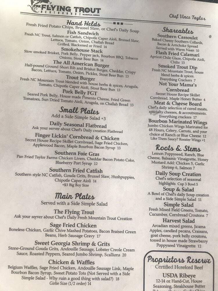 The Flying Trout Restaurant - Blairsville, GA menu_pic