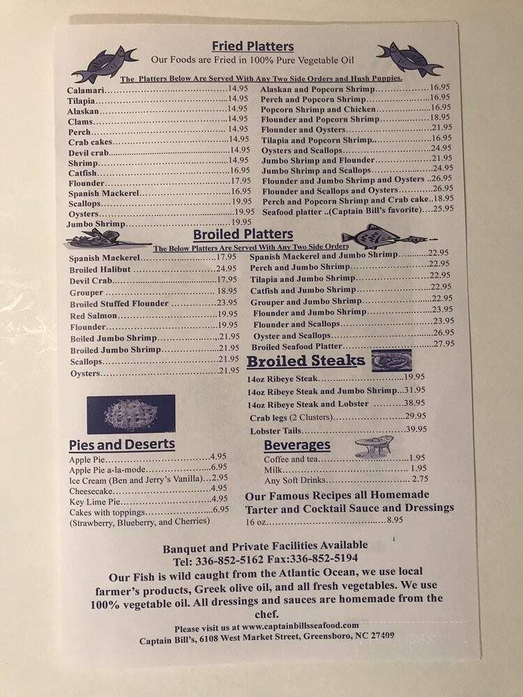 Captain Bill's Seafood & Steak - Greensboro, NC menu_pic