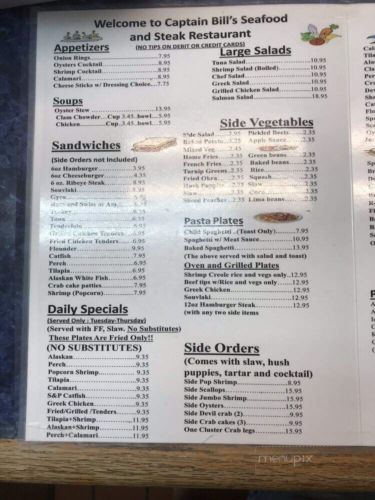 Captain Bill's Seafood & Steak - Greensboro, NC menu_pic