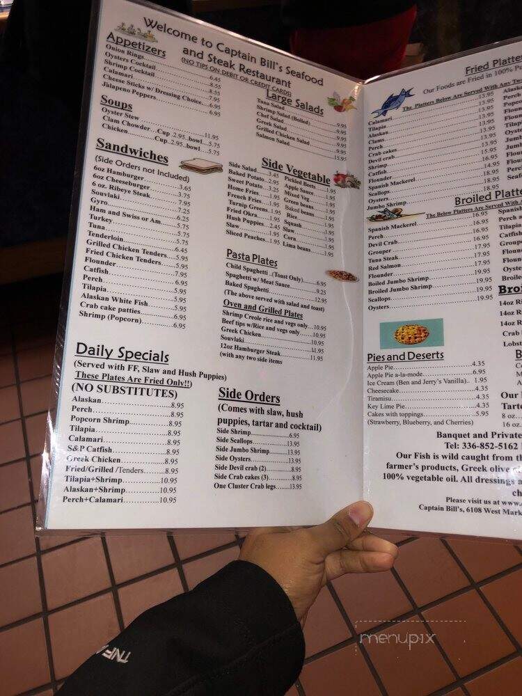 Captain Bill's Seafood & Steak - Greensboro, NC menu_pic