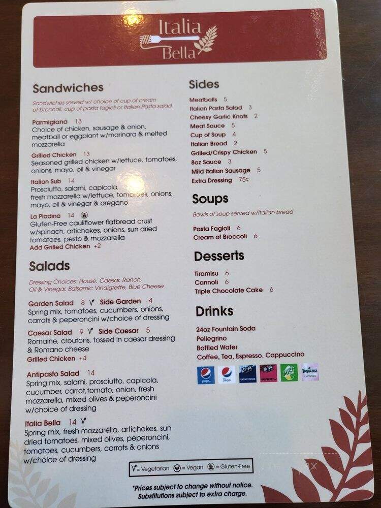 Italia Bella - Yucaipa, CA menu_pic
