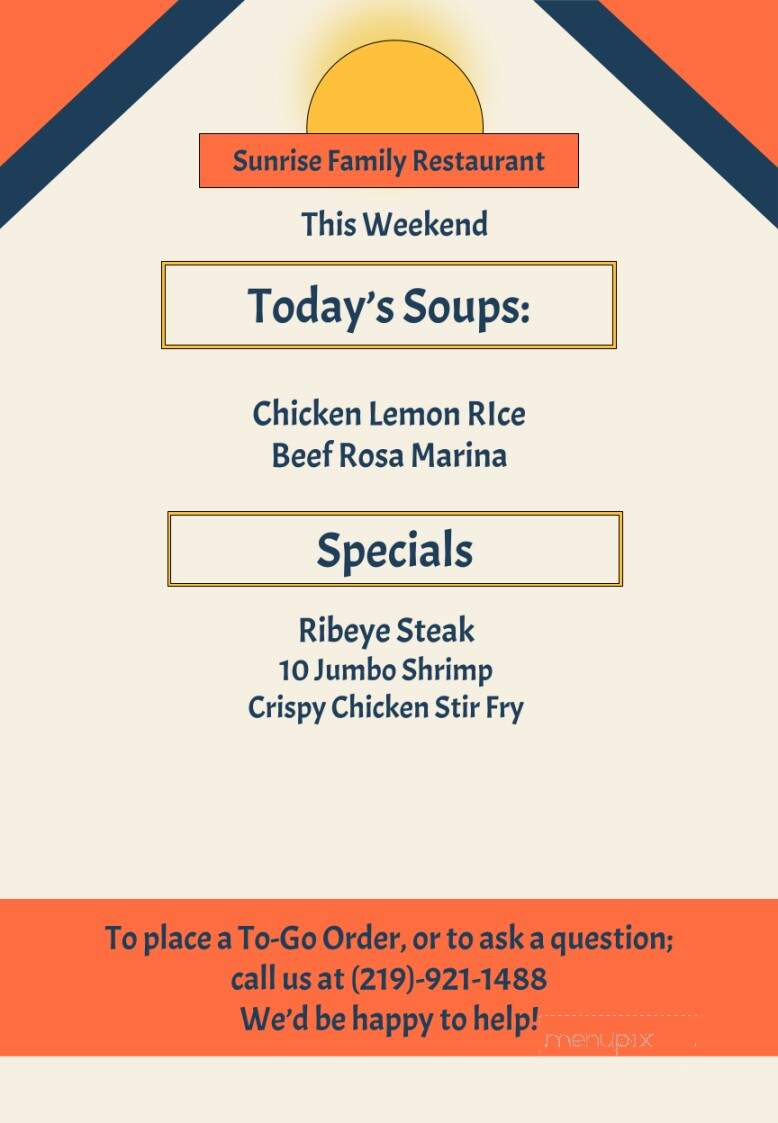 Sunrise Family Restaurant - Chesterton, IN menu_pic