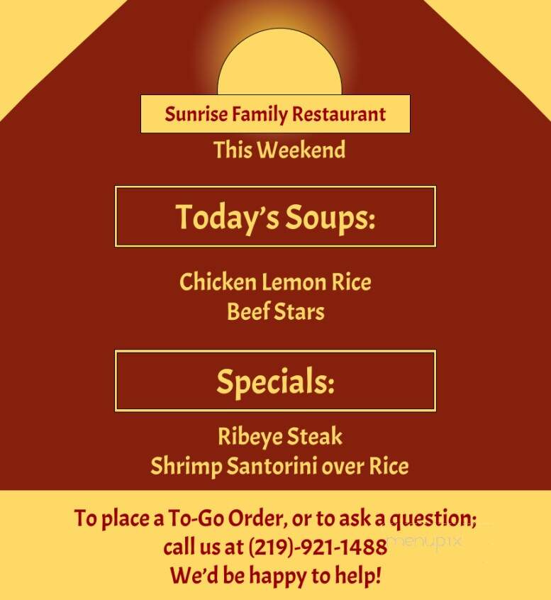 Sunrise Family Restaurant - Chesterton, IN menu_pic