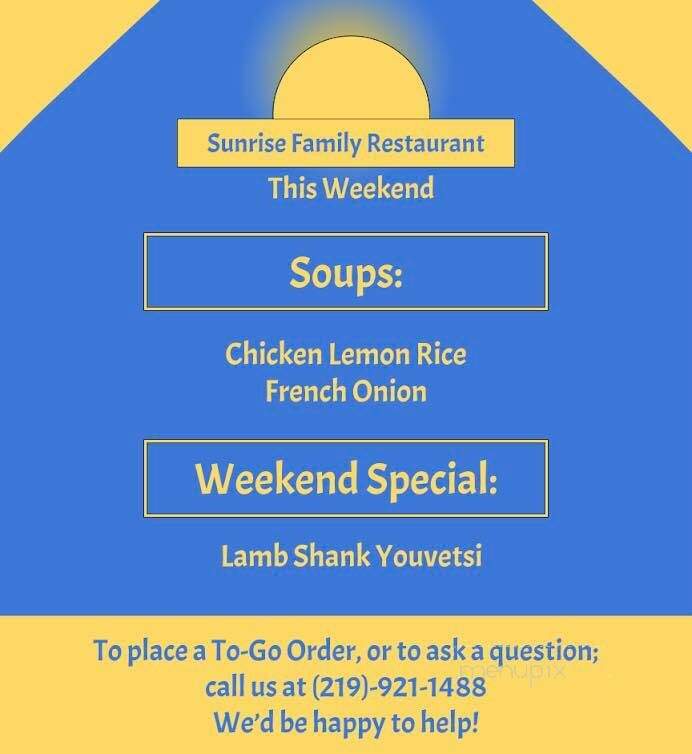 Sunrise Family Restaurant - Chesterton, IN menu_pic