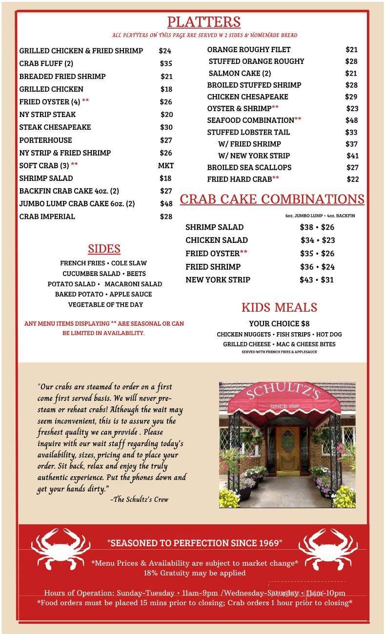 Schultz's Crab House - Essex, MD menu_pic