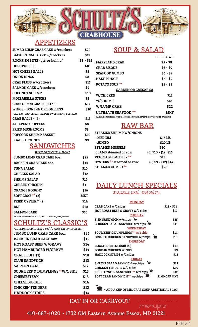 Schultz's Crab House - Essex, MD menu_pic