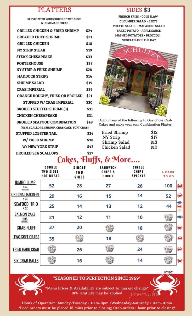 Schultz's Crab House - Essex, MD menu_pic