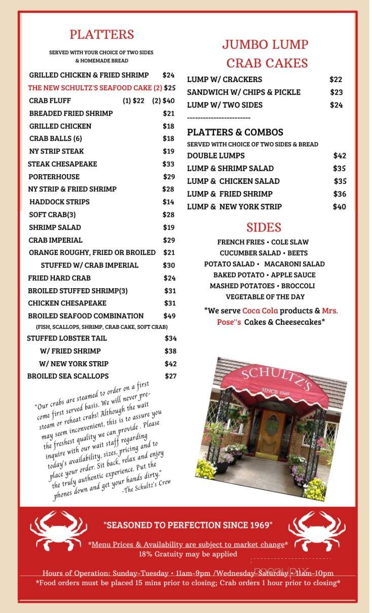 Schultz's Crab House - Essex, MD menu_pic