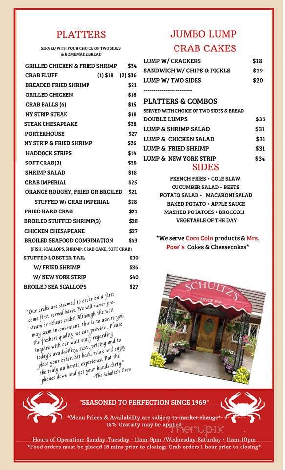 Schultz's Crab House - Essex, MD menu_pic
