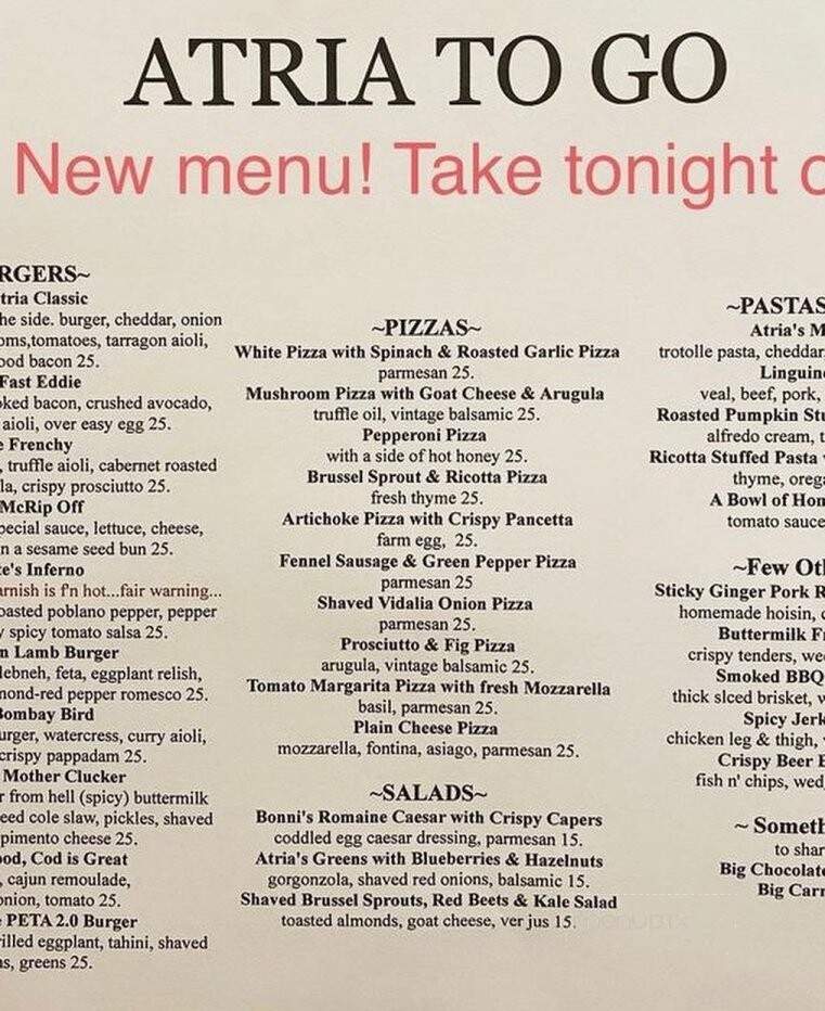 Atria - Edgartown, MA menu_pic