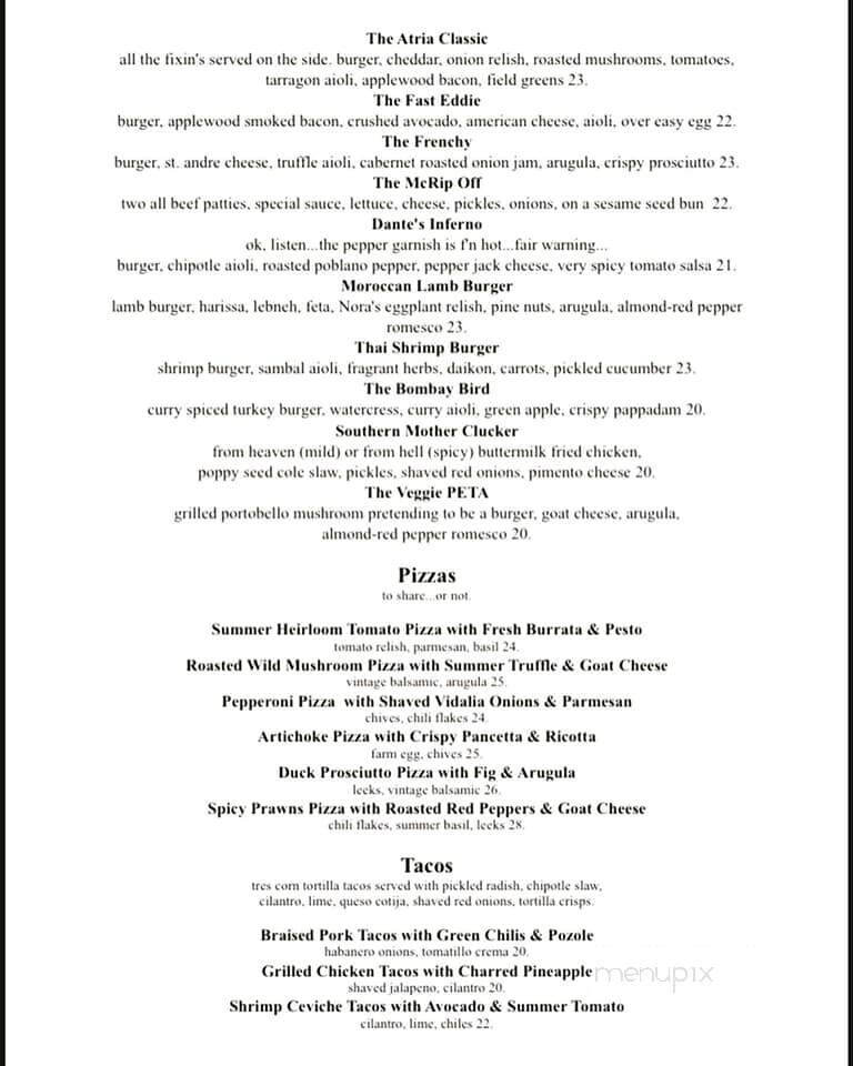 Atria - Edgartown, MA menu_pic