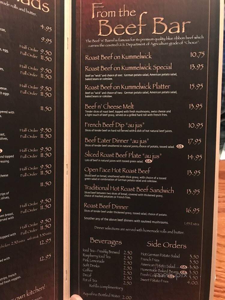 Beef-N-Barrel Restaurant - Olean, NY menu_pic
