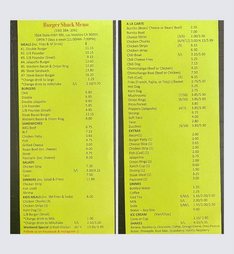 Burger Shack - Los Molinos, CA menu_pic