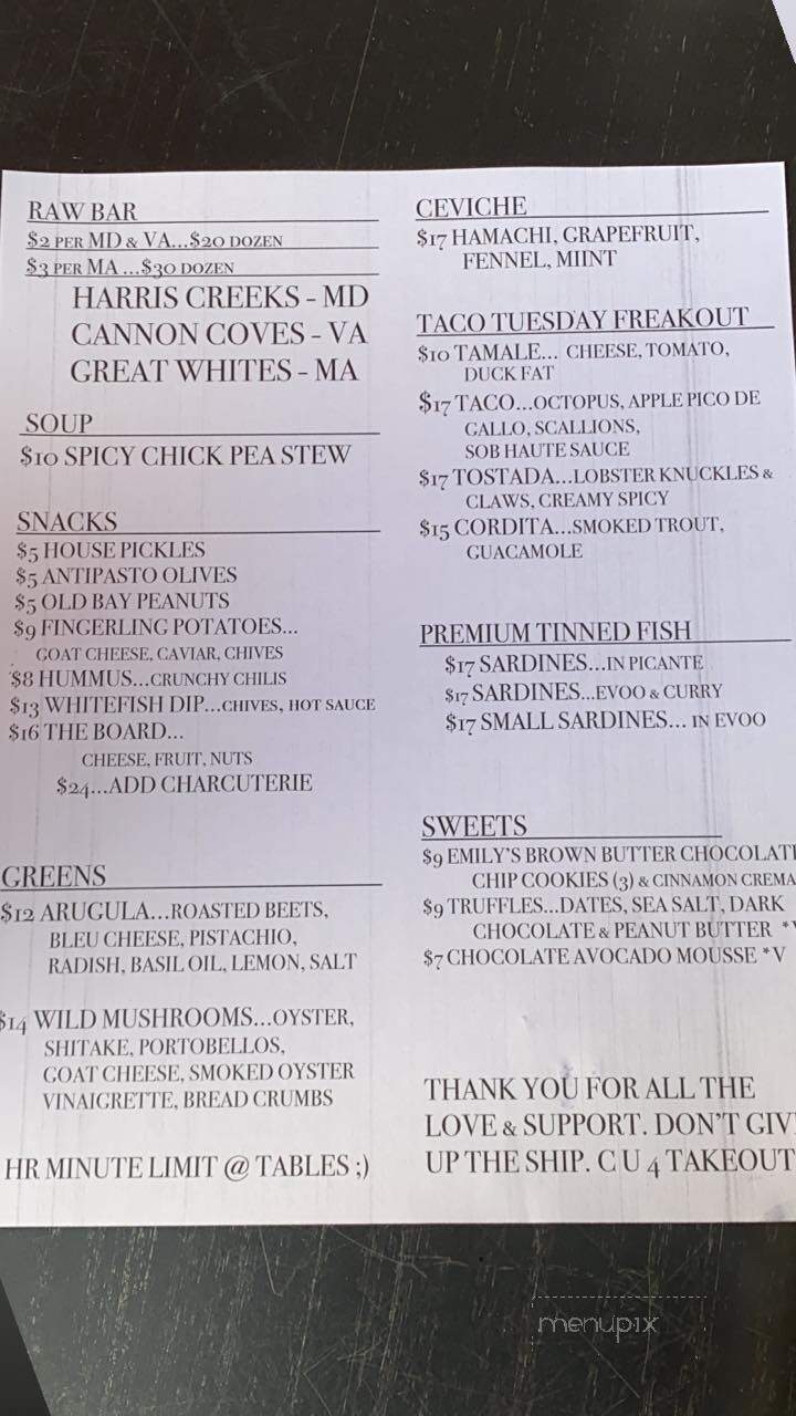 Sailor Oyster Bar - Annapolis, MD menu_pic