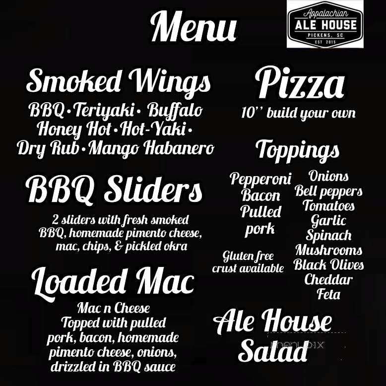 Appalachian Ale House - Pickens, SC menu_pic