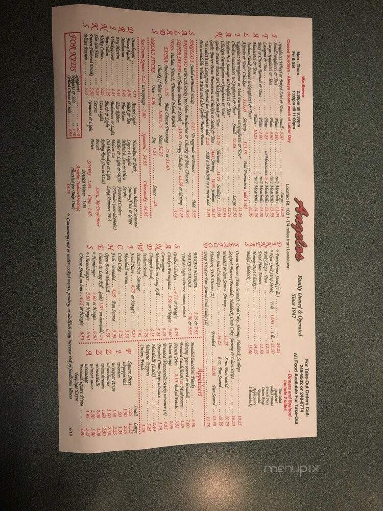 Angelo's Hollow Inn - Lewistown, PA menu_pic