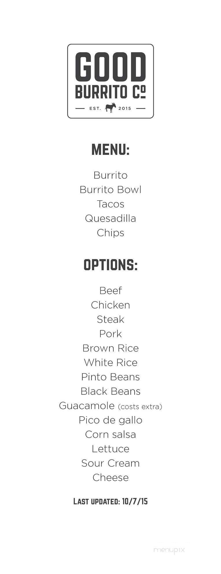 Good Burrito - Elizabethtown, PA menu_pic