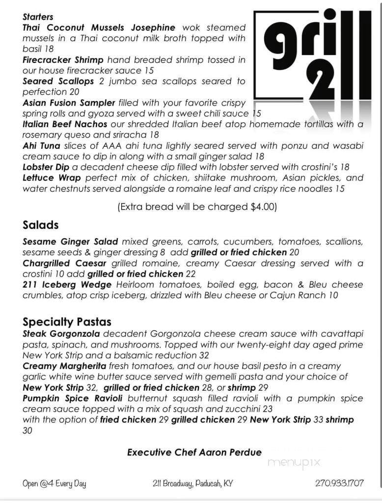 Grill 211 - Paducah, KY menu_pic