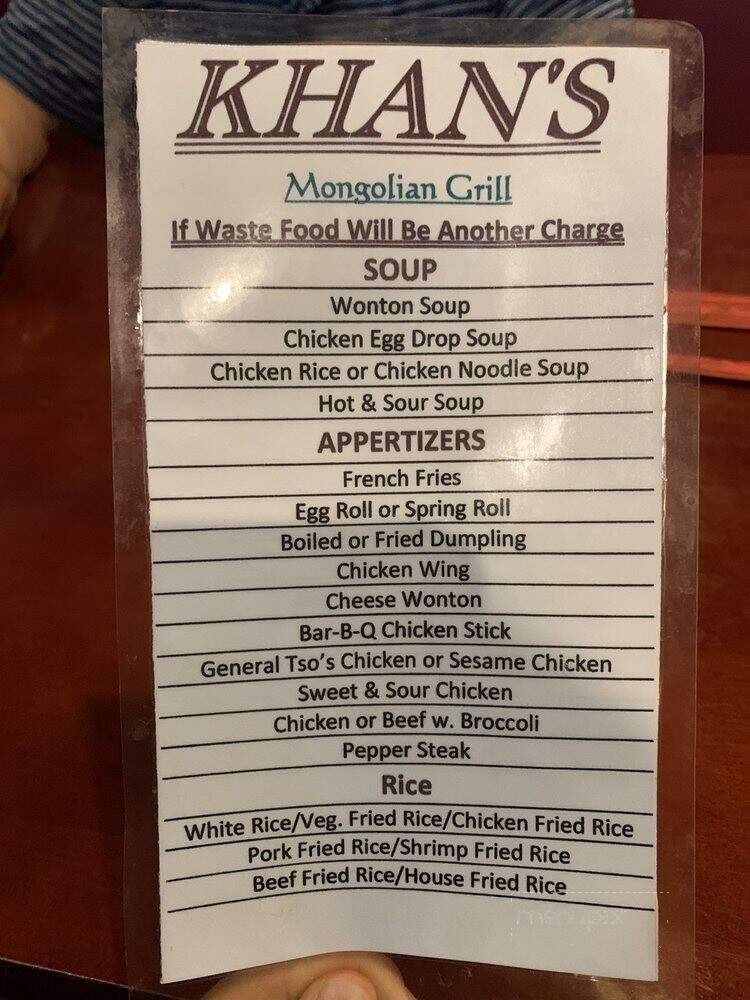 Khan's Mongolian Grill & Bar - East Stroudsburg, PA menu_pic