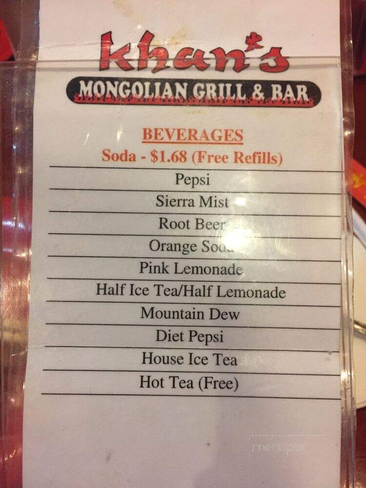 Khan's Mongolian Grill & Bar - East Stroudsburg, PA menu_pic