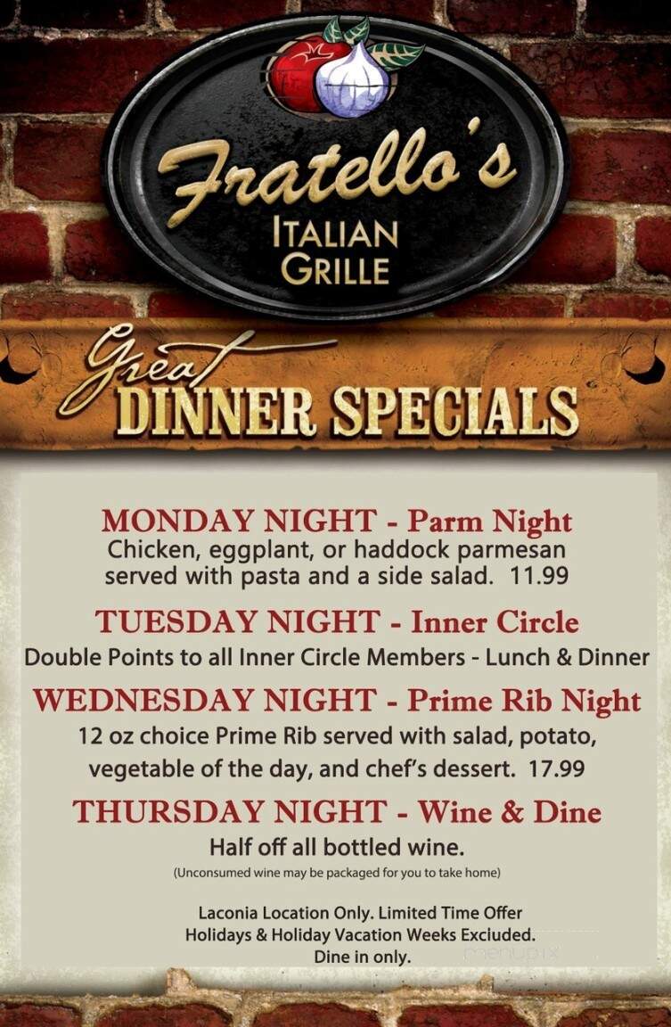 Fratello's Italian Grille - Laconia, NH menu_pic