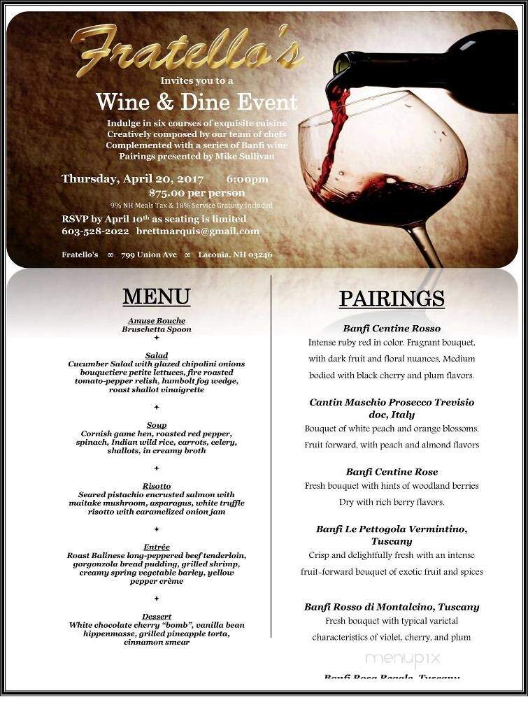 Fratello's Italian Grille - Laconia, NH menu_pic