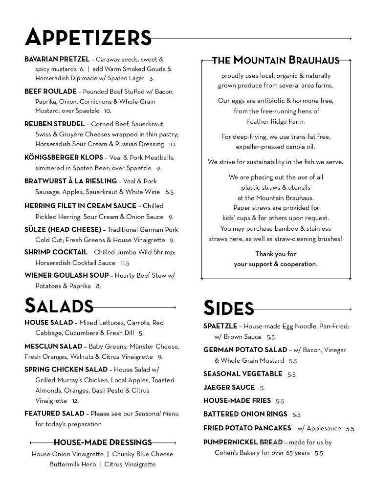 Mountain Brauhaus Restaurant - Gardiner, NY menu_pic