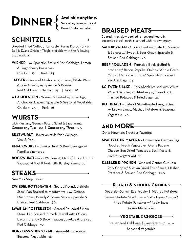 Mountain Brauhaus Restaurant - Gardiner, NY menu_pic