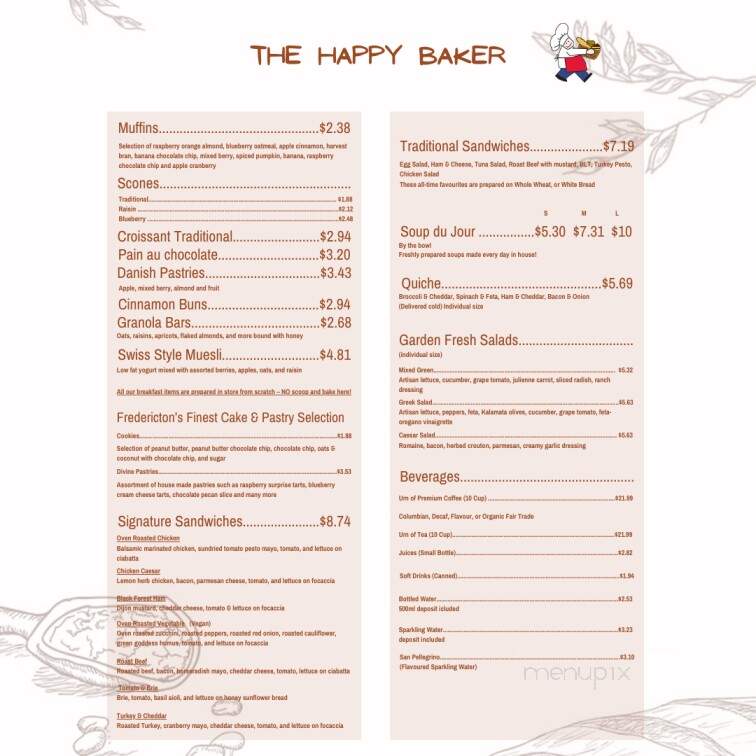 The Happy Baker - Fredericton, NB menu_pic