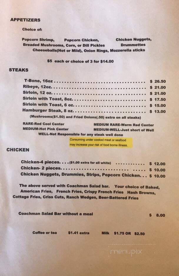 Coachman Inn - Cooperstown, ND menu_pic
