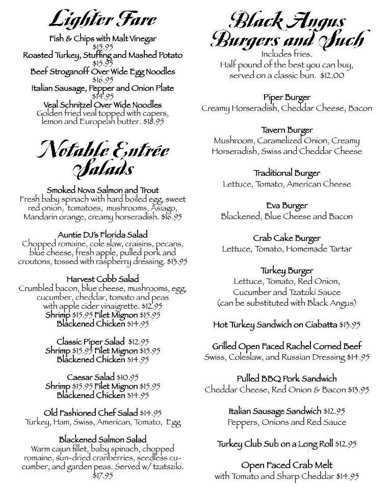 Piper Tavern - Pipersville, PA menu_pic