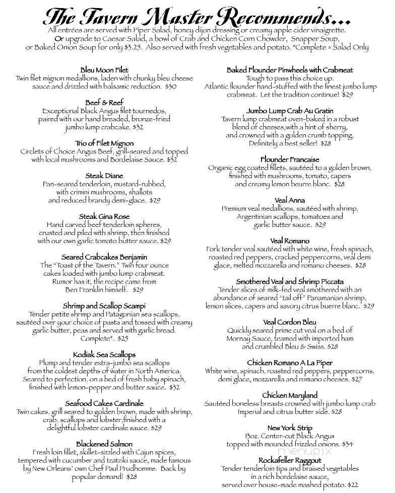 Piper Tavern - Pipersville, PA menu_pic