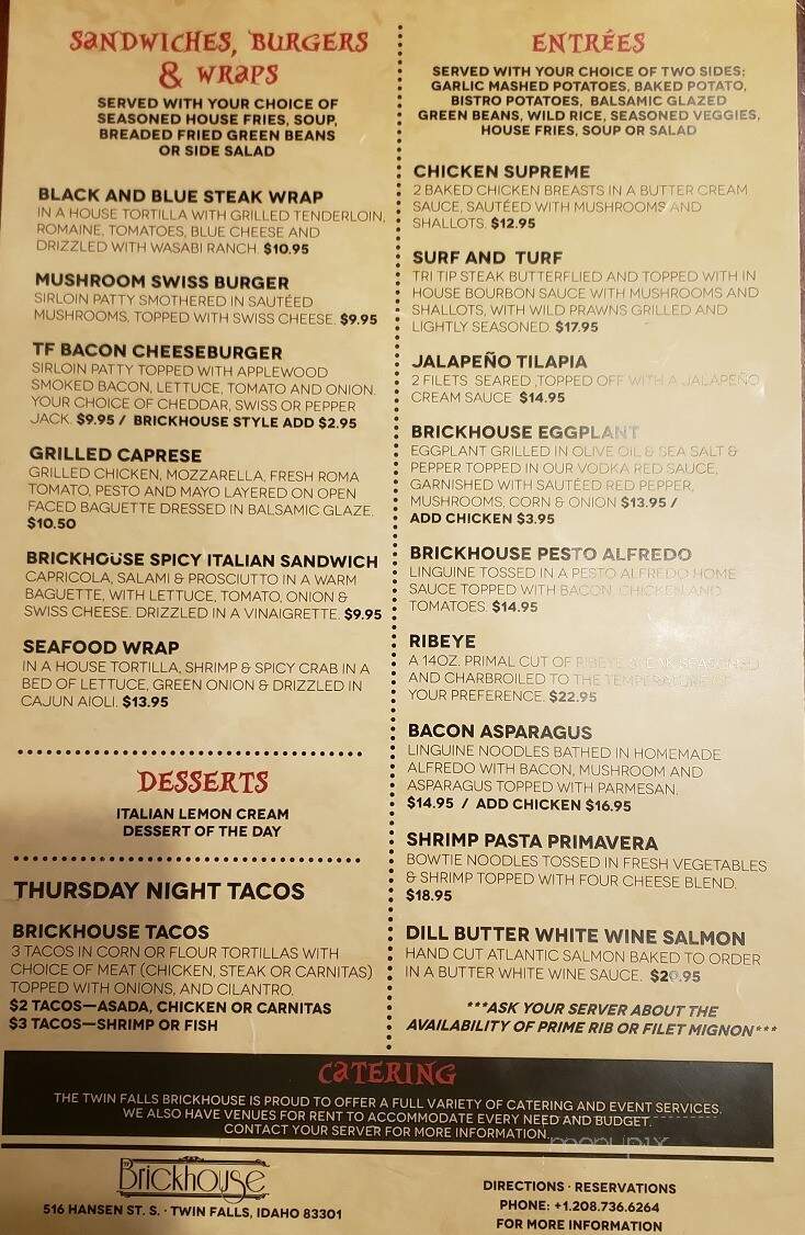 Brickhouse - Twin Falls, ID menu_pic