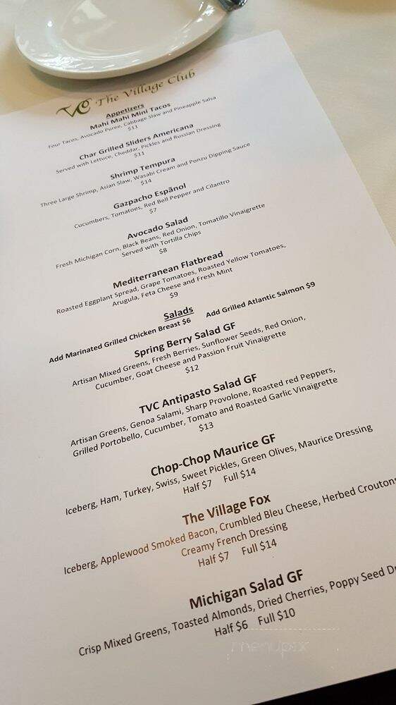 The Village Club - Bloomfield Hills, MI menu_pic