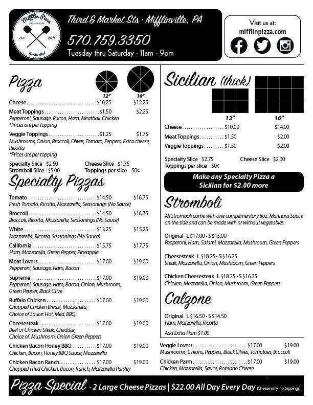 Mifflin Pizza - Mifflinville, PA menu_pic