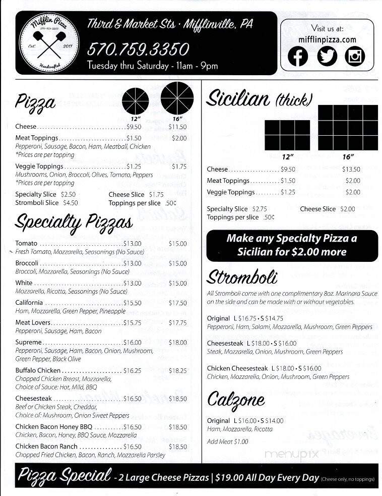 Mifflin Pizza - Mifflinville, PA menu_pic
