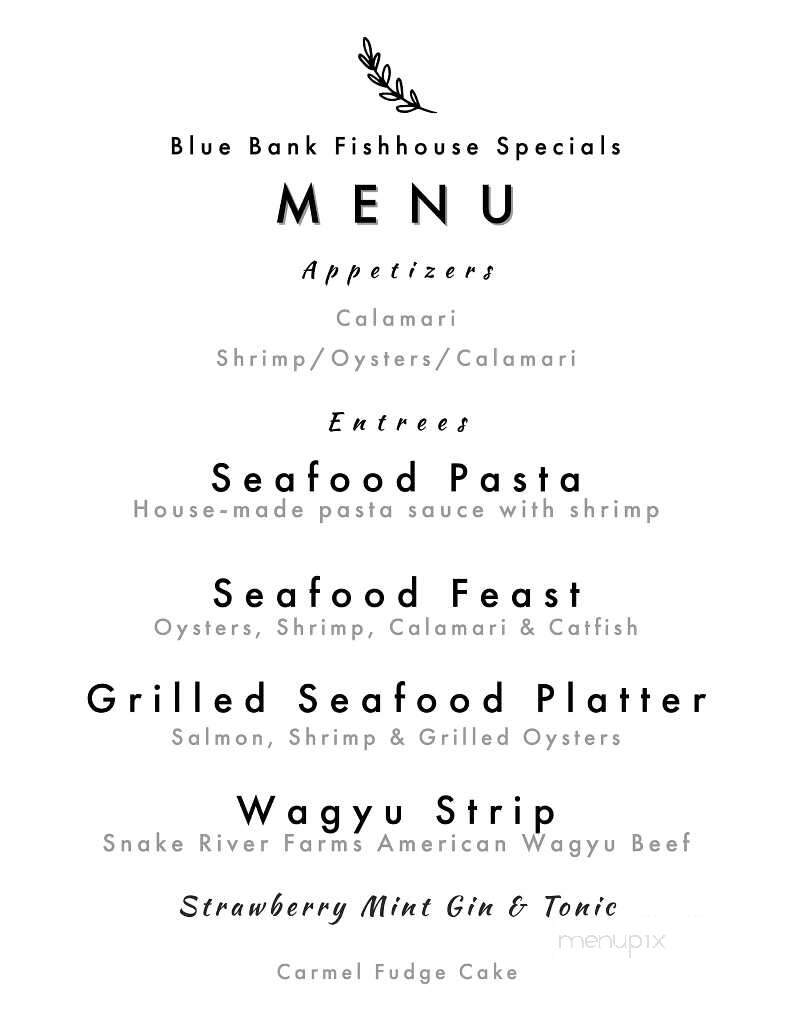 Blue Bank Fish House & Grill - Tiptonville, TN menu_pic