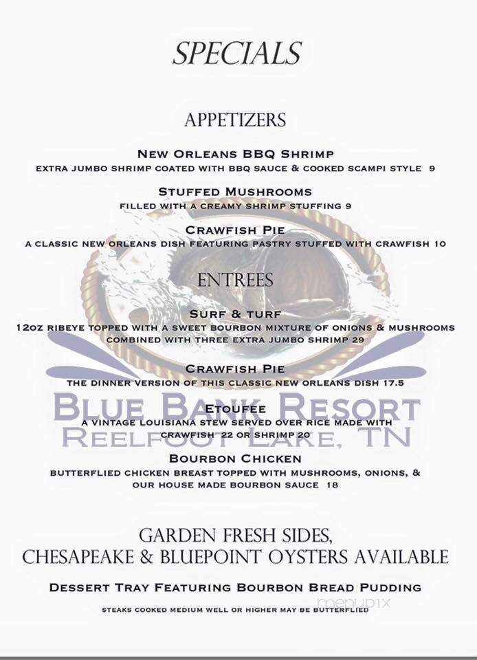 Blue Bank Fish House & Grill - Tiptonville, TN menu_pic