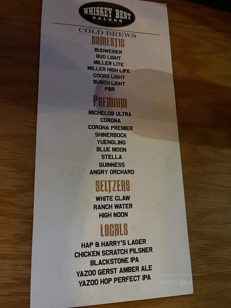 Whiskey Bent Saloon - Nashville, TN menu_pic