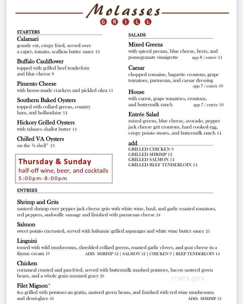 Molasses Grill - Halifax, VA menu_pic