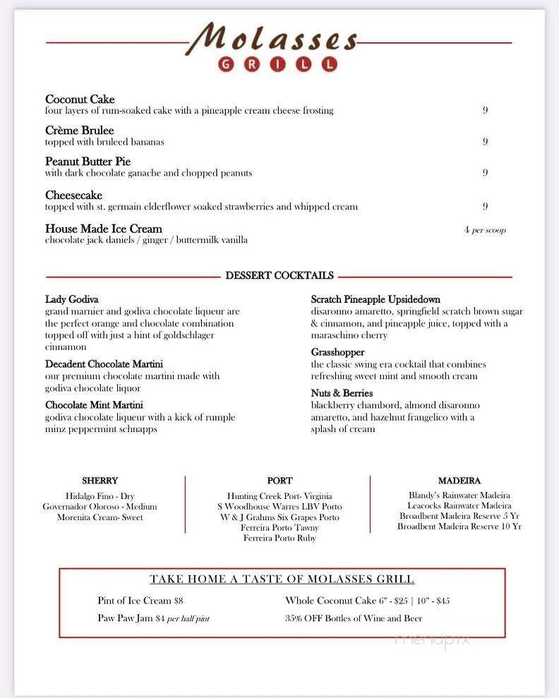 Molasses Grill - Halifax, VA menu_pic