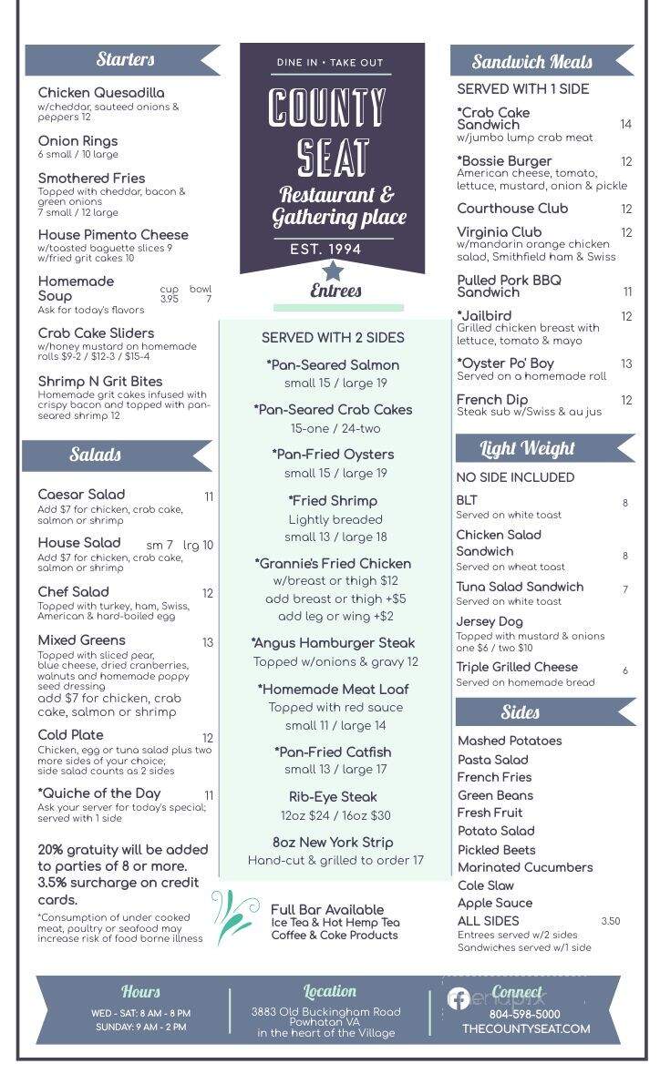 County Seat Restaurant - Powhatan, VA menu_pic