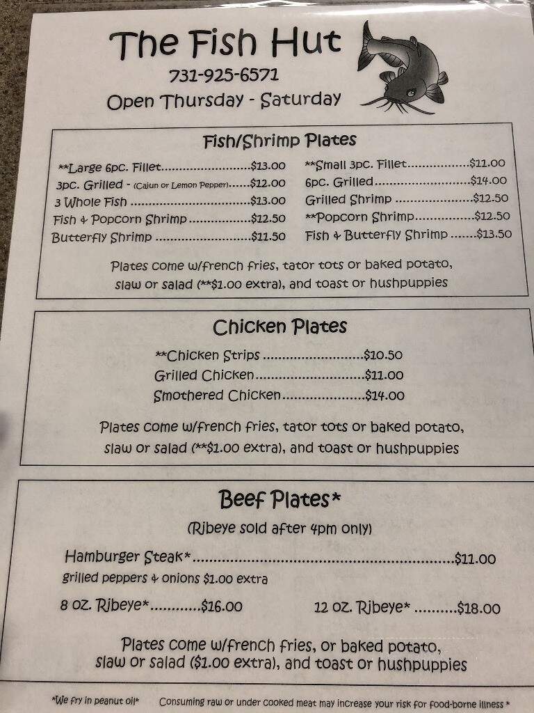 Fish Hut - Savannah, TN menu_pic